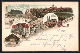 Lithographie Quedlinburg, Panorama, Schloss Und Klopstockdenkmal  - Quedlinburg