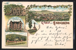 Lithographie Hardenberg / Neviges, Schloss Hardenberg, Krankenhaus, Kreuzberg  - Sonstige & Ohne Zuordnung