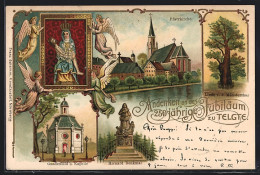Lithographie Telgte, Pfarrkirche, Linde V. D. Münsterthor, Gnadenbild Und Kapelle  - Telgte