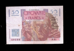 JC, Billet, France, Cinquante, 50 Francs Le Verrier, 2-10-1947, 2 Scans - 50 F 1946-1951 ''Le Verrier''