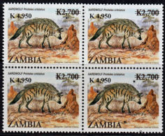 C0357 ZAMBIA 2009, SG1062, K4,950  Surcharge On K2,700 Animals (Aardwolf), MNH Block Of 4 - Zambia (1965-...)