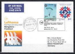 2001 Bangalore - Frankfurt    Lufthansa First Flight, Erstflug, Premier Vol ( 1 Card ) - Autres (Air)