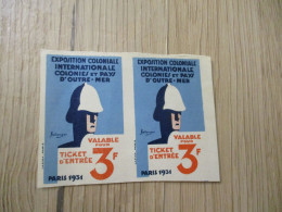 X2 Vignettes Tickets  Exposition Coloniale Internationale Colonies Et Pays D'Outre Mer Paris 1931 Par Bellenger - Otros & Sin Clasificación