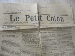 Journal Le Petit Colon Algérien 15 Aout 1881 Présence De Trous De Ver Voir Photos Svp - 1850 - 1899