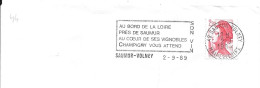 Lettre Entière Flamme 1989 Saumur Volnay Maine Et Loire - Oblitérations Mécaniques (flammes)