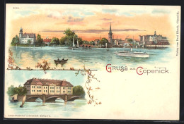 Lithographie Berlin-Köpenick, Ansicht Vom Wasser Bei Abendstimmung, Dampfer  - Koepenick