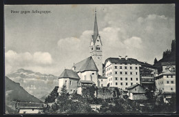 Cartolina Pieve Di Livinallongo, Ortspartie Mit Kirche Gegen Sellagruppe  - Autres & Non Classés