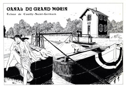 CPM : Canal Du Grand Morin , Ecluse De Couilly-Saint-Germain , Dessin De Charles Berg - Houseboats