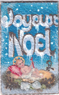 NOEL Christmas Weihnachten ~ 1920 Carte Postale Relief AVEC Applications Textile + Image Brillante - Autres & Non Classés