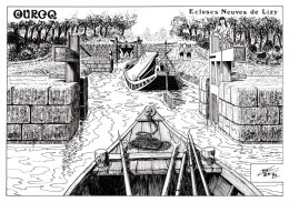 CPM : Canal De L'Ourcq , Ecluses Neuves De Lizy , Dessin De Charles Berg - Binnenschepen