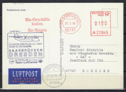 2000 Saarbrucken - Dresden   Lufthansa First Flight, Erstflug, Premier Vol ( 1 Card ) - Autres (Air)