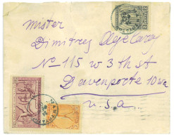 P3428 - GREECE 1907 3 COLOR FRANKING TO MAKE 25 L. RATE TO THE US. - Verano 1896: Atenas