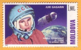 2001 Moldova Moldavie 40 Gagarin Russia USSR First Cosmonaut  Space, Rocket, Satellite, Astronaut 1v Mint - Moldavië