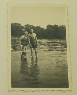 Little Girl, Woman And Man In Shallow Water - Old Photo - Anonymous Persons