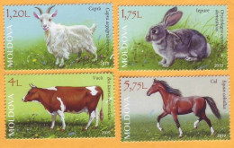 2019 Moldova Moldavie Fauna. Domestic Animals. Goat. Rabbit. Cow. Horse. 4v Mint - Farm