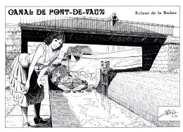 CPM : Canal De Pont-de-Vaux  , Ecluse  De La Saône , Dessin De Charles Berg - Binnenschepen