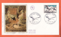 12363 / ⭐ F.D.C Sur Soie Cigognes D'ALSACE Cliché IRIS Premier 1er Jour Emission STRASBOURG (67) 12 Mai -1973 FDC - 1970-1979