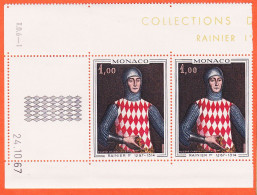 12118 / ⭐ (•◡•) ◉ MONACO Coin Daté 24-10-1967 Paire Yvert Y-T N° 734 RAINIER 1er 1fr00 LUXE MNH**  - Unused Stamps