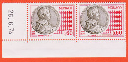 12408 / ⭐ (•◡•) ◉ MONACO Coin Daté 26-06-1974 Paire Yvert Y-T N° 980 HONORE II  0fr60 NEUF MNH**  - Neufs