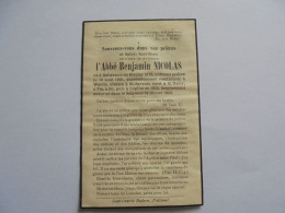 Souvenir Pieux Décès Monsieur L'Abbé BENJAMIN NICOLAS Bellevaux 1878 1943 Curé Pin On Léglise Wanlin St Remy Religieux - Obituary Notices