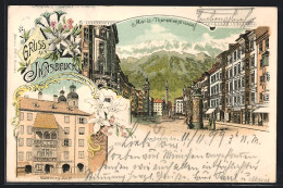 Lithographie Innsbruck, Maria-Theresienstrasse Und Goldenes Dachl  - Autres & Non Classés