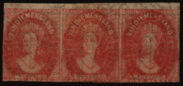 1857-67 1d Brick Red Horizontal Strip Of Three, Large Margin At Top, Close Margin At Right, Trimmed At Left And At Base, - Autres & Non Classés
