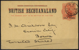 1894 1½d Card (1893 Issue) To Iowa, America, Clearly Cancelled By 'MOCHUDI/B.B' C.d.s, No Other Postal Markings. Fine. - Other & Unclassified