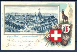 12539 Basel - Gewerbeaustellung 1901 - Litho Gaufrée - Ecussons Suisse Et Bâle, Chamois Et Matériel Pour Alpiniste - Other & Unclassified