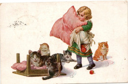 Chats Et Fillette -cats And Child- Poesjes En Meisje- Katzen Und Kind - Chats