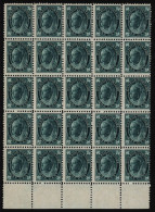 1897-98 1c Blue Green 'Maple Leaf' Lower Marginal BLOCK OF 25, Fresh UM Centred To Right Side, Pristine Condition. SG.14 - Other & Unclassified