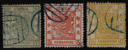 1883 Thicker Paper 2½mm Spacing 1ca Pale Green, 3ca Vermilion & 5ca Chrome-yellow, Each FU With Part Seal Cancels In Blu - Andere & Zonder Classificatie