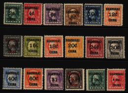 UNITED STATES POSTAL AGENCY IN SHANGHAI 1919 Surcharge Set Of 16 To  On  Purple-black, Also 1922 2c On 1c & 4c On 2c, Ra - Autres & Non Classés