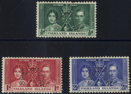 1937 Coronation Set Of Three, Perf SPECIMEN, Unused, B/stamped 'B.W.ARCHIVES', ½d & 1d Vals With Short Perfs, SG.143s/5s - Sonstige & Ohne Zuordnung