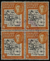 1946 Thick Map 6d, VFU Block Of Four Incl. 'missing I' Variety, SG.G6/G6b. (4) Cat. £340+ - Otros & Sin Clasificación