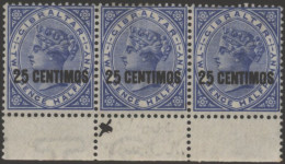 1889 25c On 2½d Bright Blue Horizontal Marginal Strip Of Three, Centre Stamp Showing The 'broken N' Variety, Fine M (ink - Other & Unclassified