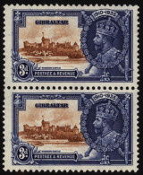 1935 Silver Jubilee 3d Brown & Deep Blue, Vertical M Pair (1x UM) Incl. 'extra Flagstaff' Variety, SG.115a. (2) Cat. £32 - Other & Unclassified