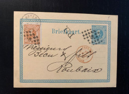 PAYS - BAS : 1875 . EP AVEC COMPLT POUR LA FRANCE - Postal Stationery