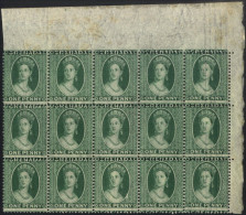 1875 Large Star 1d Green Upper Right Corner Marginal Block Of Fifteen, M (14x UM), Some Tones In Upper Margins O/w Fresh - Other & Unclassified