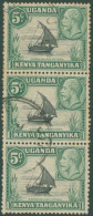 K.U.T 1935-37 5c Black & Green, P.13 X12 With 'rope Joined To Sail' Variety In A Vertical VFU Strip Of Three, Odd Short  - Altri & Non Classificati