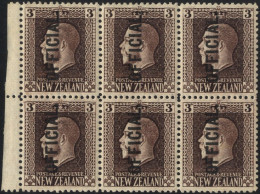 OFFICIALS 1915-34 3d Chocolate P.14 In A Left Marginal M Block Of Six (4x UM) - Gum Toned, SG.O99b. (6) Cat. £420+ - Other & Unclassified