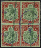 1913-21 MCCA 10s Pale Green & Deep Scarlet/green Block Of Four Showing The 'break In Scroll' Variety & 'broken Crown & S - Other & Unclassified