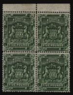 1892-83 Arms Issue £5 Sage-green, Marginal BLOCK OF FOUR, Unused (without Gum), SG.12. - Sonstige & Ohne Zuordnung