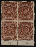 1892-93 Arms Issue £10 Brown Centred To Left, Marginal BLOCK OF FOUR, Unused (without Gum), SG.13. - Other & Unclassified