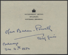 1956 Piece Of Headed Notepaper From Govt House, Bulawayo, Southern Rhodesia Signed 'Olave Baden-Powell/Chief Guide/Bulaw - Sonstige & Ohne Zuordnung