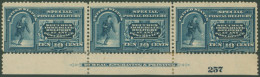 1891 10c Blue Messenger Running (watermarked) Lower Marginal Imprint/257 STRIP OF THREE Large Part O.g, Some Perf Separa - Autres & Non Classés