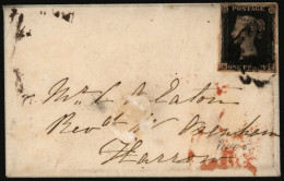 Delcampe - 1841 Envelope London Usage, Franked Pl.5 SJ, Four Margins, Tied Black MC. (1) - Andere & Zonder Classificatie