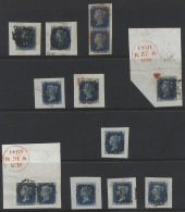 1840 2d Blues (13) Each On A Cut Piece Incl. Pairs (2) Incl. Four Margined (4), Others Mainly Three Margined. - Altri & Non Classificati