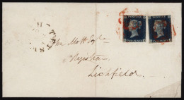 Plate 1 EB, Three Margins (close But Not Cut Into At Base) & DB, Four Margin On Cover To Lichfield, Each Tied (slightly  - Otros & Sin Clasificación