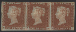 1841 1d Red Brown NA-NC Strip Of Three, Good Margins Except Close (not Cut Into) At Top, Large Part O.g, SG.8, (3) Cat.  - Other & Unclassified