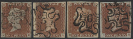 1841 1d Red NUMBERS IN MALTESE CROSS Upright Strikes Of 4, 5, 6 & 7 On Four Margined Reds. No. 4 Corner Crease, No. 5 Sm - Other & Unclassified